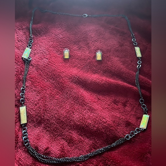 Ashley Cooper Jewelry - Black Gunmetal Opalite Necklace Earrings Set NWT Long Necklace